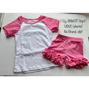 Pink Baby Girls Ruffled Shorts and Tee Outfit Sz 1-2y Shorties Set Summertime